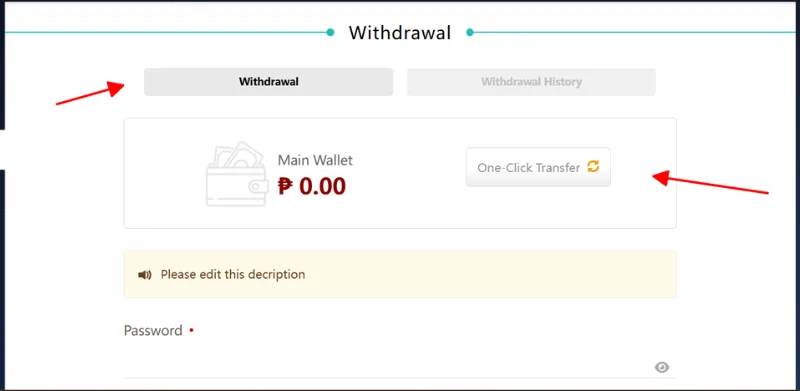 Click withdrawal section to get the money