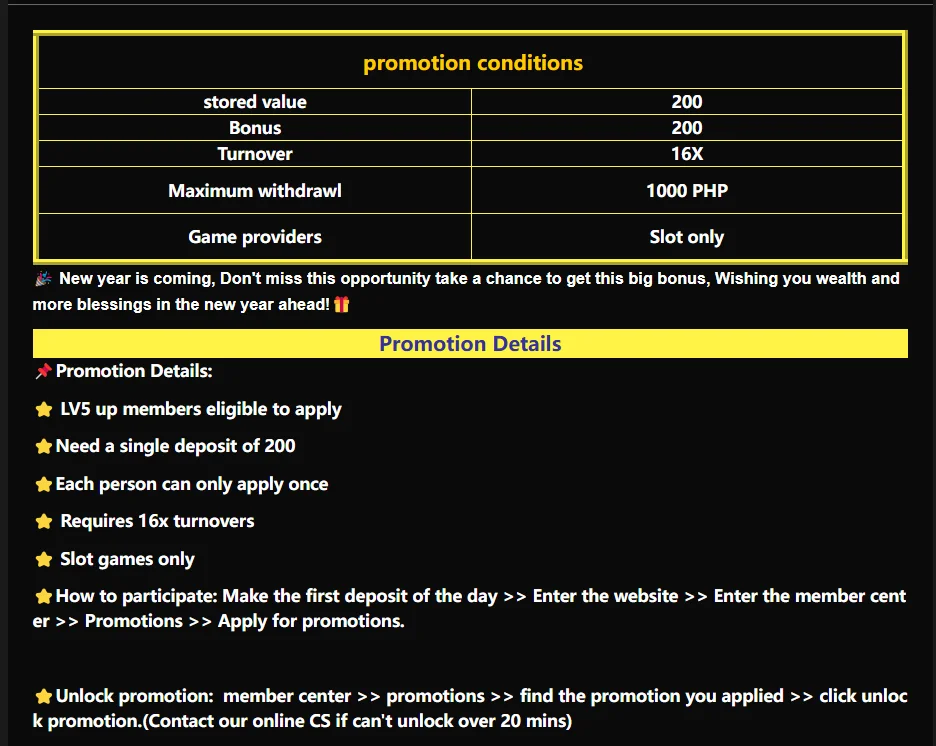 Promotions Details New Year Promotion