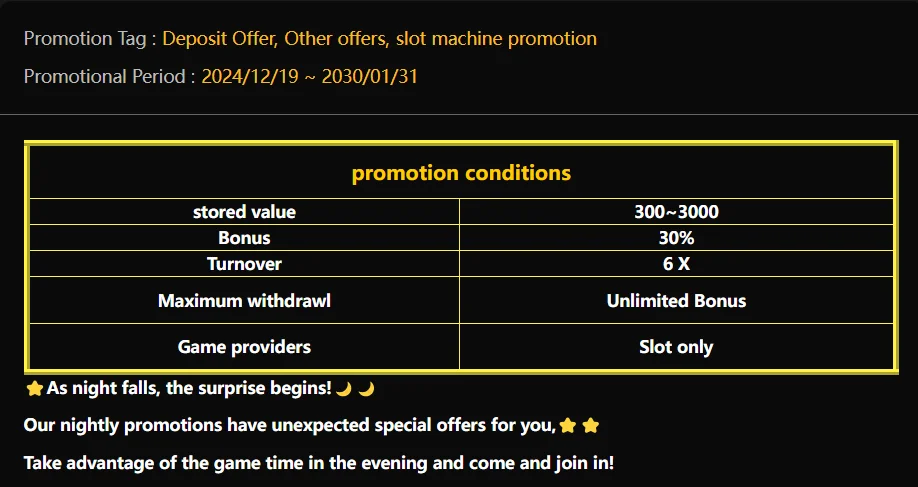 Promotions Details of Midnight Bonus